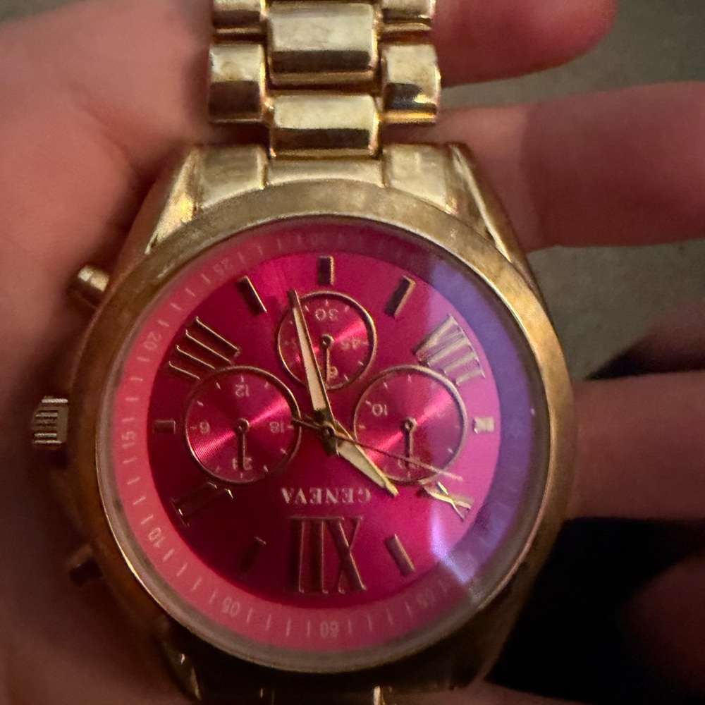 Geneva Gold Watch with Pink Dial